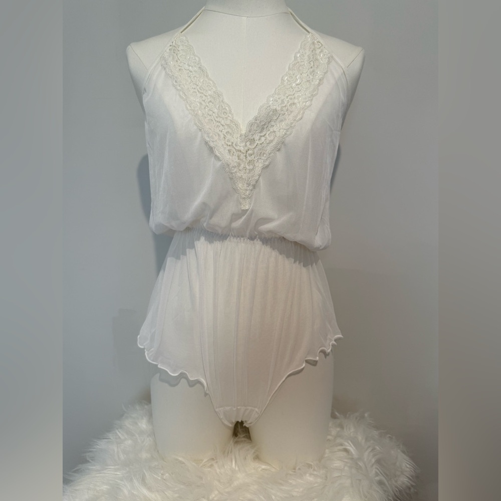 Off White Lace and Mesh Romper